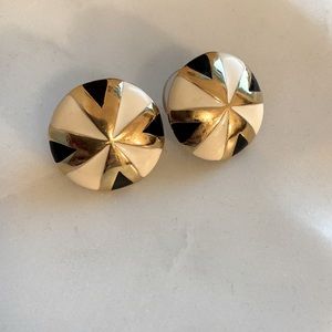 VINTAGE Monet enamel black and white geometric earrings